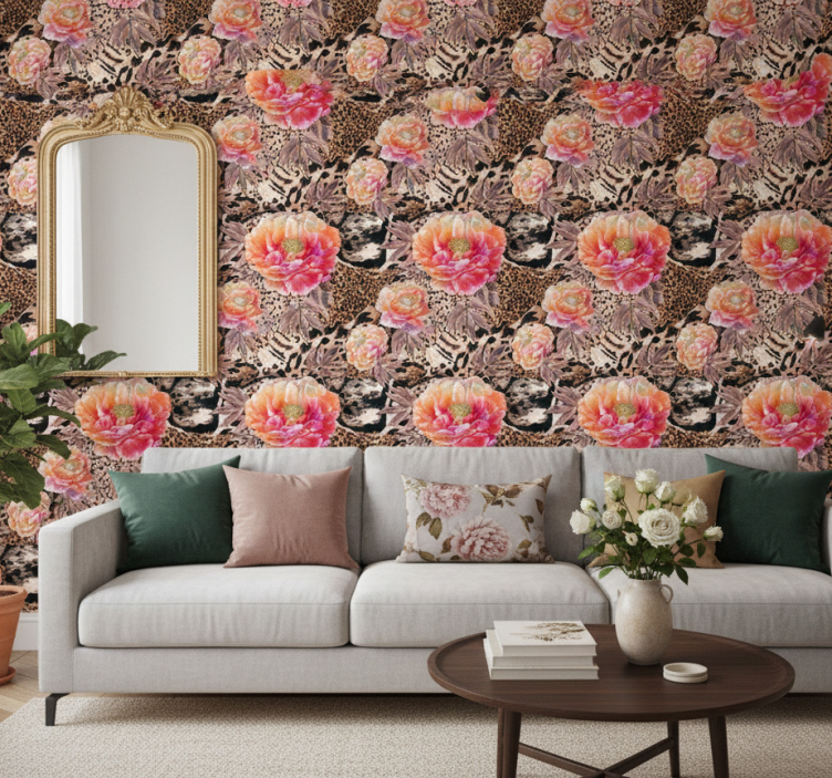 Nature wallpaper floral leopard print - TenStickers