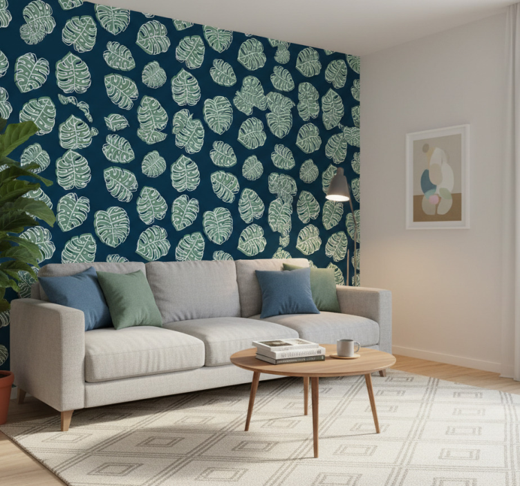 Nature wallpaper green and blue monstera deliciosa - TenStickers