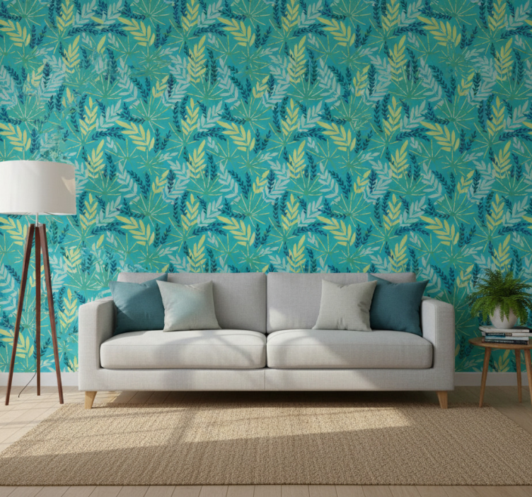 Nature wallpaper in a leafy tropical palette - TenStickers