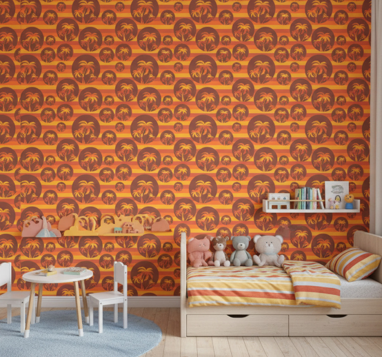 Nature wallpaper retro sunset and palms mural - TenStickers