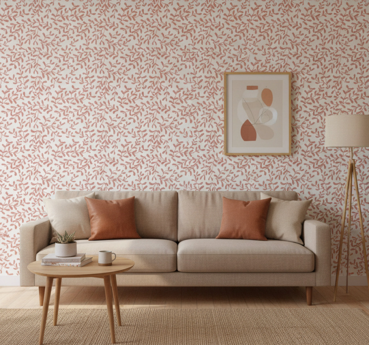 Nature wallpaper terracotta small leaves pattern - TenStickers