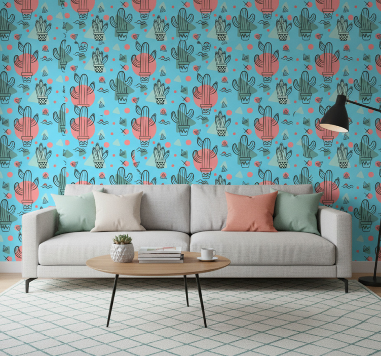 Nature wallpaper with cactuses pattern - TenStickers