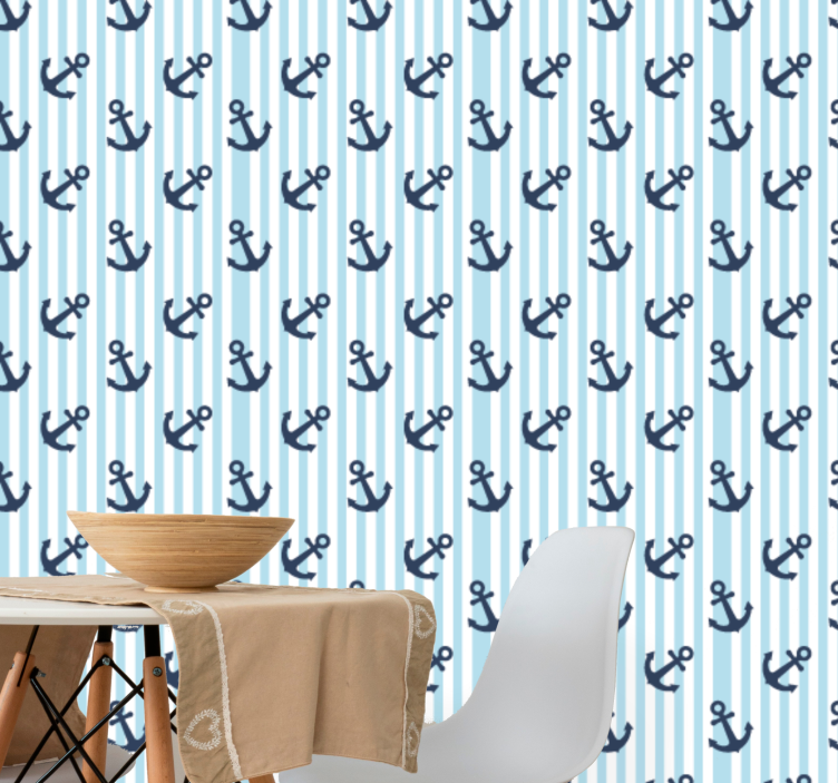 Nautical Anchors wallpaper striped - TenStickers