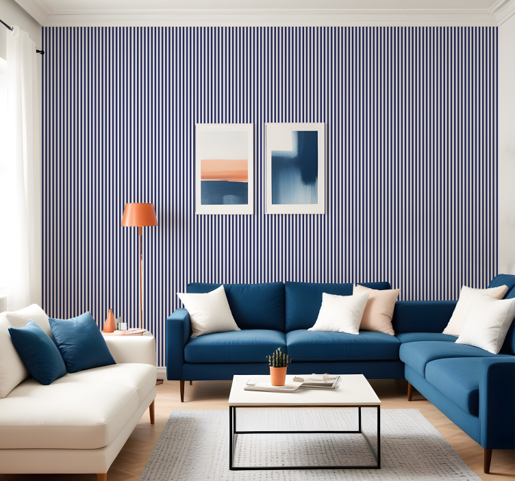 Stripe wallpaper Navy blue colour vertically striped - TenStickers