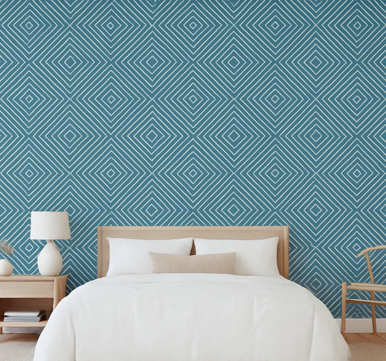 Nordic wallpaper blue diamond line design - TenStickers