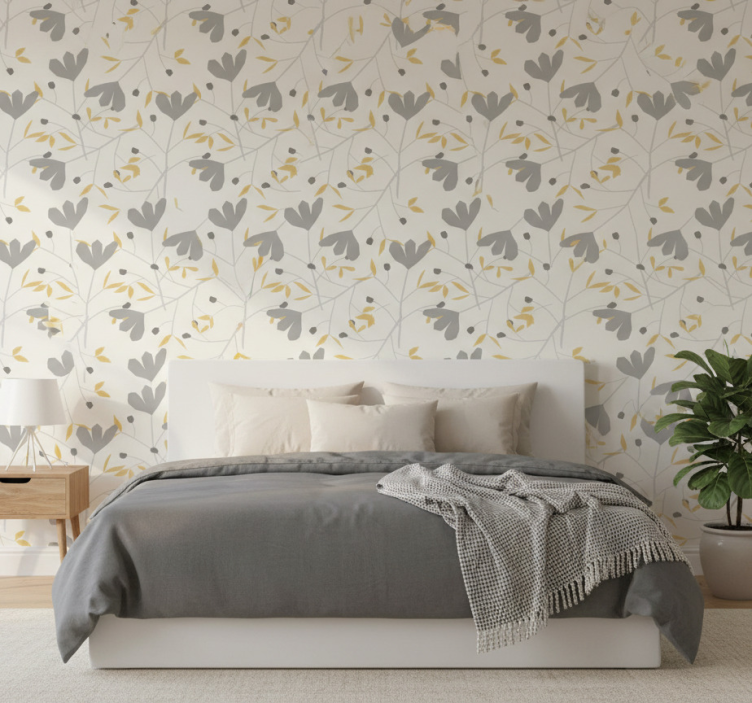 Nordic wallpaper gray and yellow flowers design - TenStickers