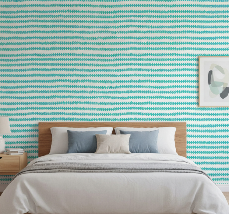 Nordic wallpaper in aquamarine and white zig zag - TenStickers