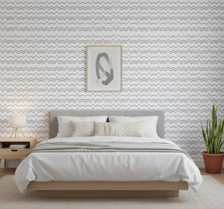 Nordic wallpaper irregular grey zigzag lines pattern - TenStickers