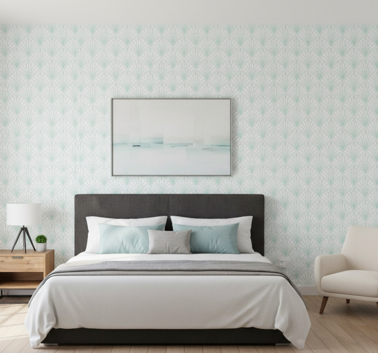 Nordic wallpaper light aquamarine leaves on white - TenStickers