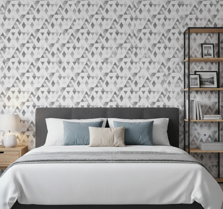 Nordic wallpaper light grey and white triangles pattern - TenStickers
