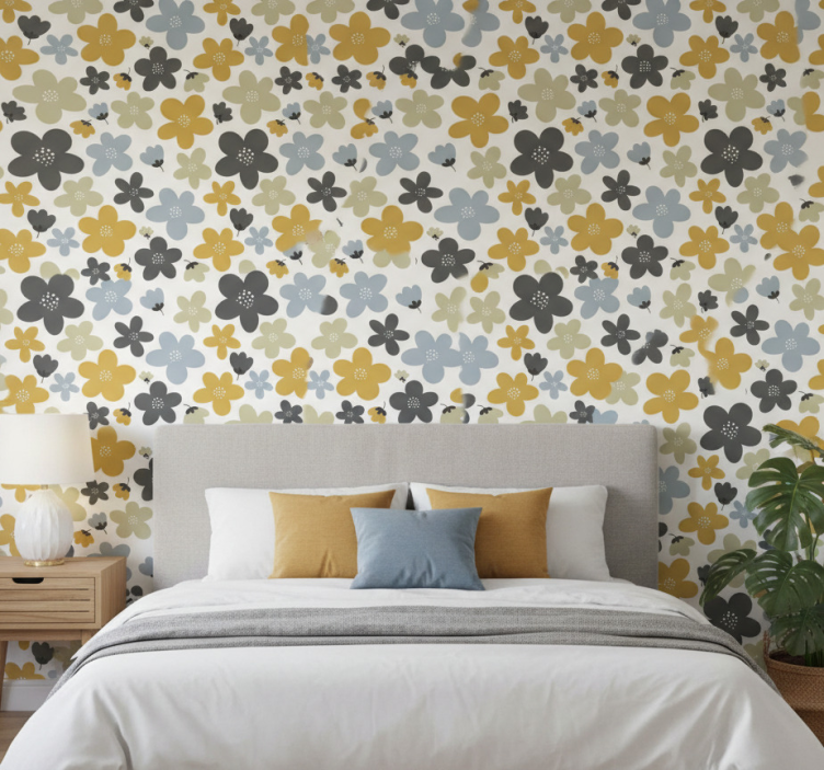 Nordic wallpaper pastel abstract floral design - TenStickers