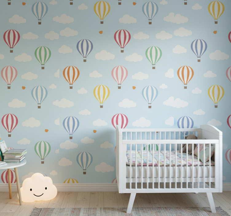 Nordic wallpaper pastel color balloon ride - TenStickers