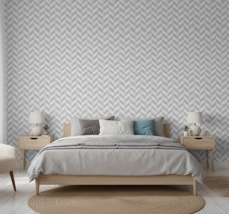 Nordic wallpaper white and grey herringbone pattern - TenStickers
