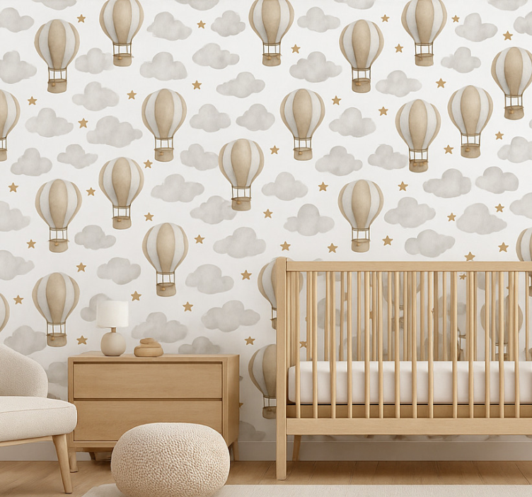 Nursery wallpaper starry earth balloons - TenStickers