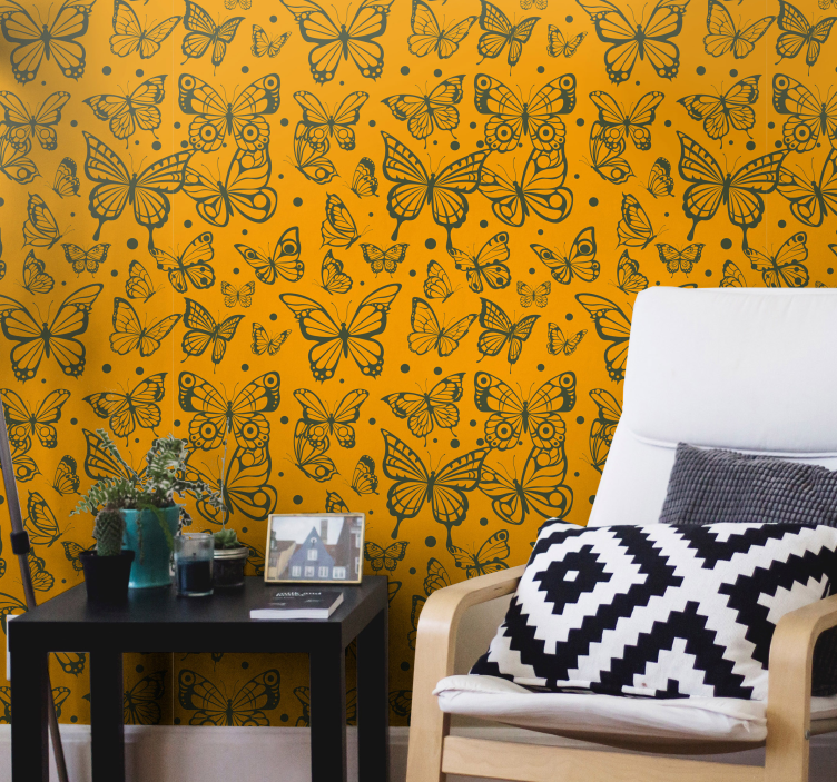 Orange motif butterflies wallpaper - TenStickers