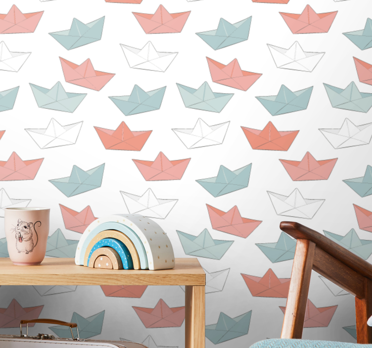 Origami boat pattern children's wallpaper - TenStickers