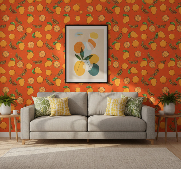 Ornamental wallpaper citrus patterned design - TenStickers
