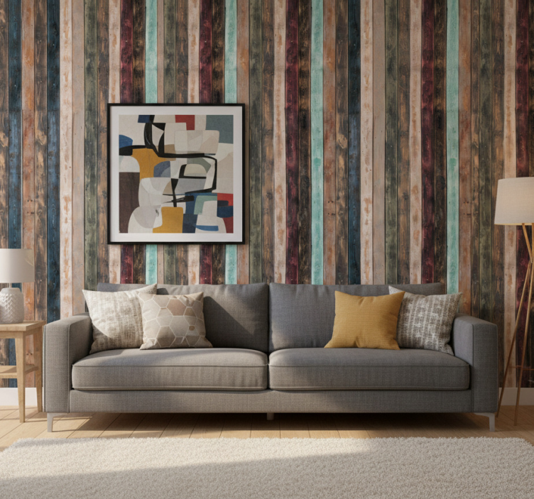 Ornamental wallpaper colorful painted vertical boards - TenStickers