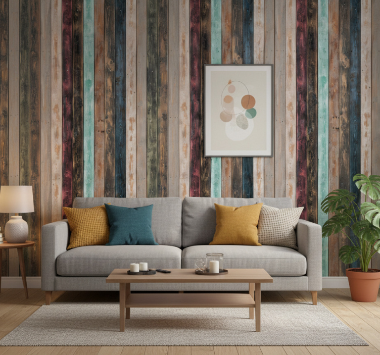 Ornamental wallpaper colorful painted vertical boards - TenStickers