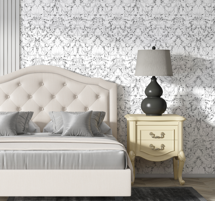 Ornamental floral damask pattern white wallpaper - TenStickers