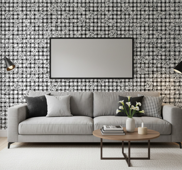 Ornamental wallpaper floral check design - TenStickers