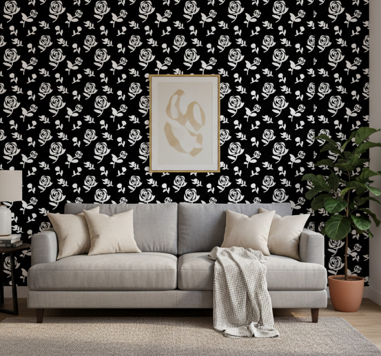 Ornamental wallpaper floral monochrome design - TenStickers