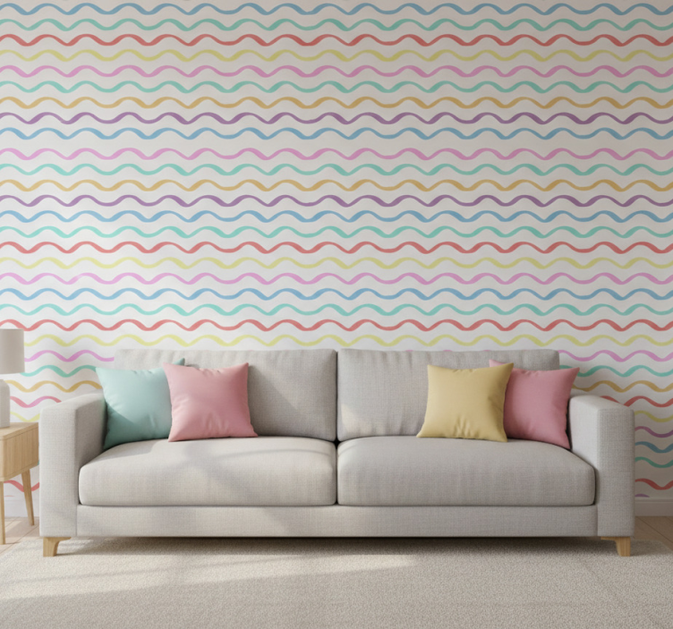 Ornamental wallpaper in a vibrant wave design - TenStickers