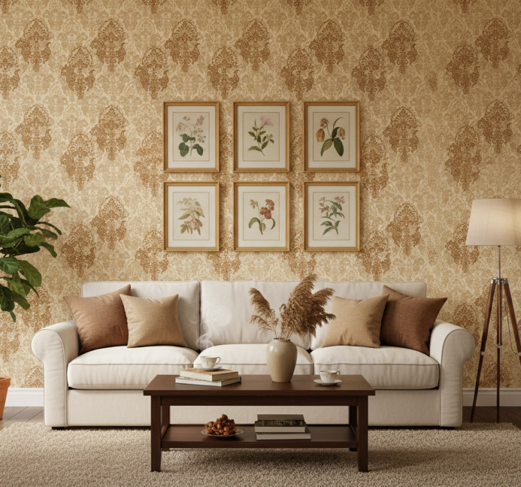 Ornamental wallpaper in a warm faded pattern - TenStickers