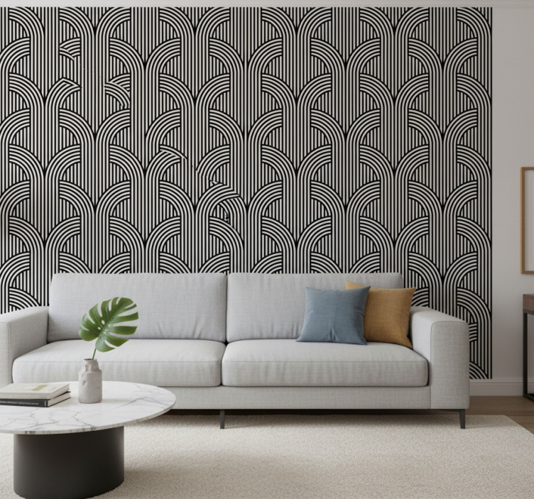 Ornamental wallpaper in black and white arches - TenStickers