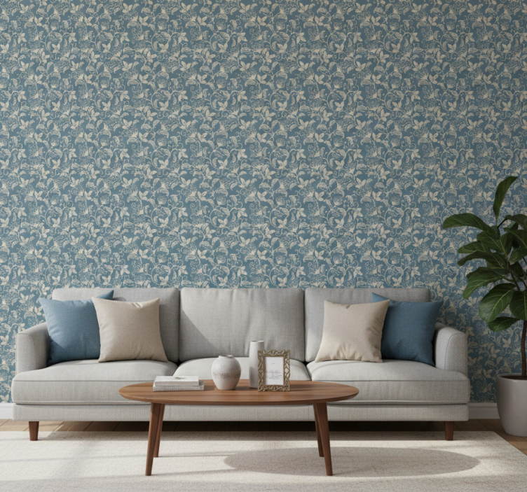 Ornamental wallpaper in blue and beige detail pattern - TenStickers