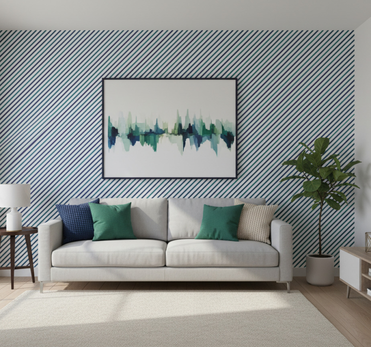 Ornamental wallpaper in blue diagonal stripes - TenStickers
