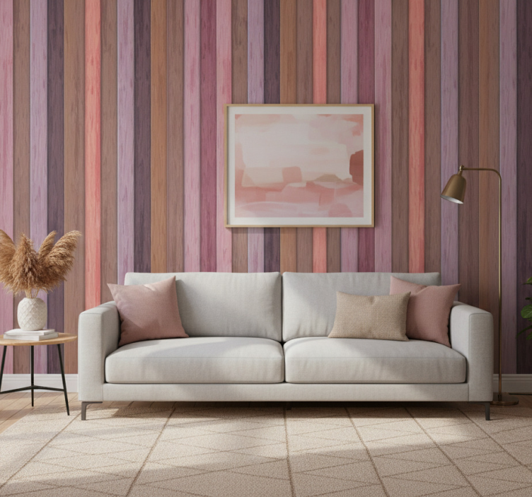 Ornamental wallpaper in gray and pink wood texture - TenStickers