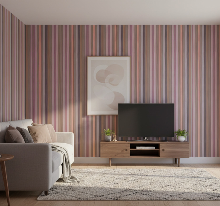 Ornamental wallpaper in gray and pink wood texture - TenStickers