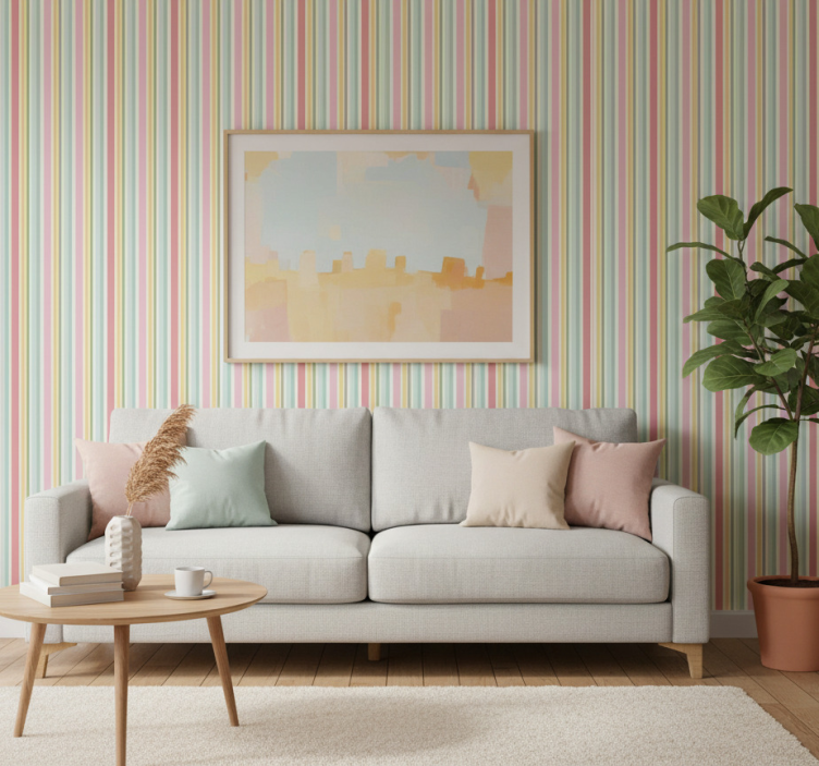 Living area wallpaper horizontal pastel stripes - TenStickers
