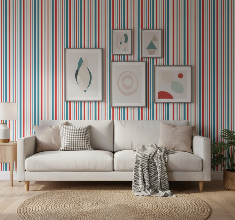 Ornamental wallpaper in marine retro stripe design - TenStickers