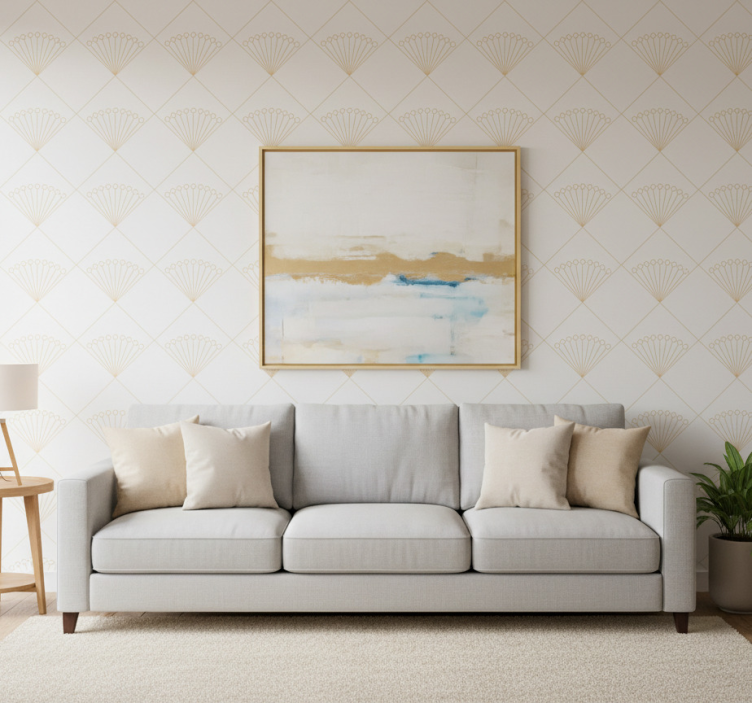 Living area wallpaper white art deco - TenStickers