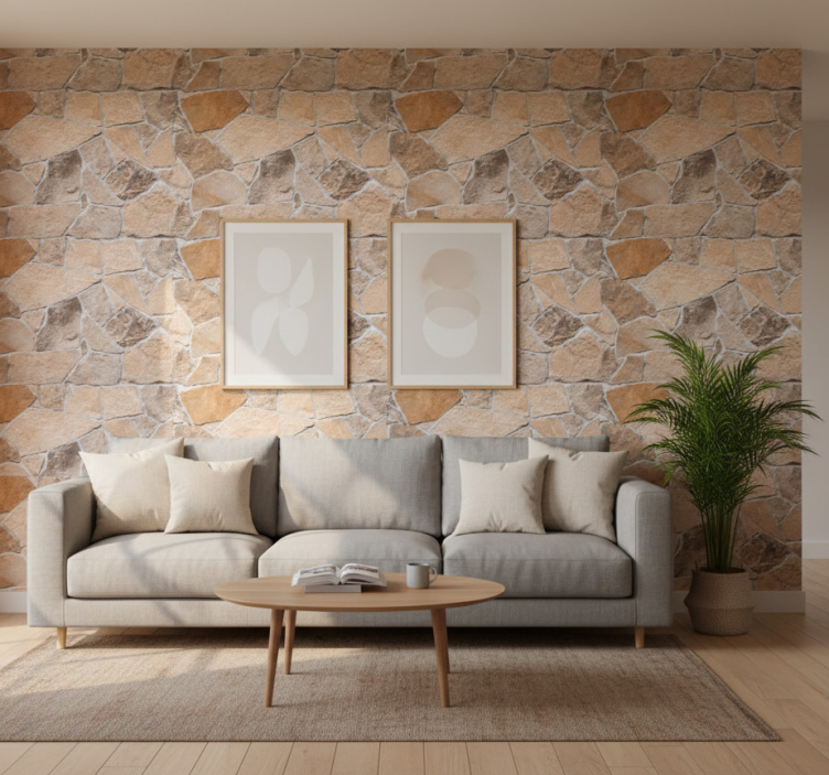 Ornamental wallpaper light brown irregular stone bricks - TenStickers