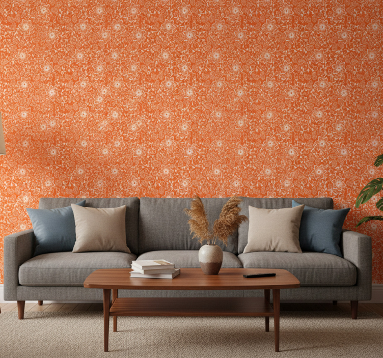 Flowers wallpaper paisley orange pattern - TenStickers