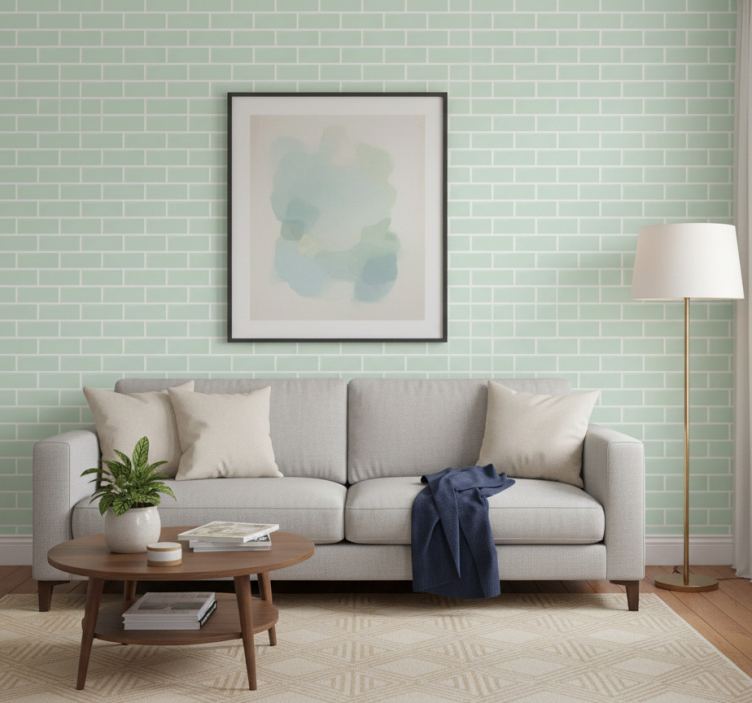 Bricks wallpaper in a green graceful pattern - TenStickers