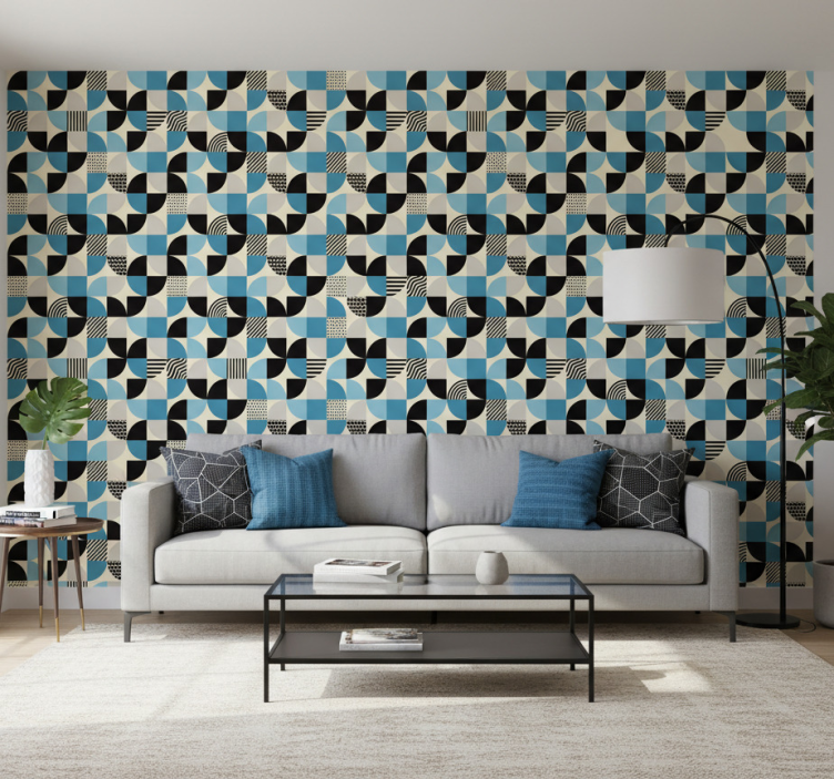 Ornamental wallpaper retro blue bauhaus design - TenStickers