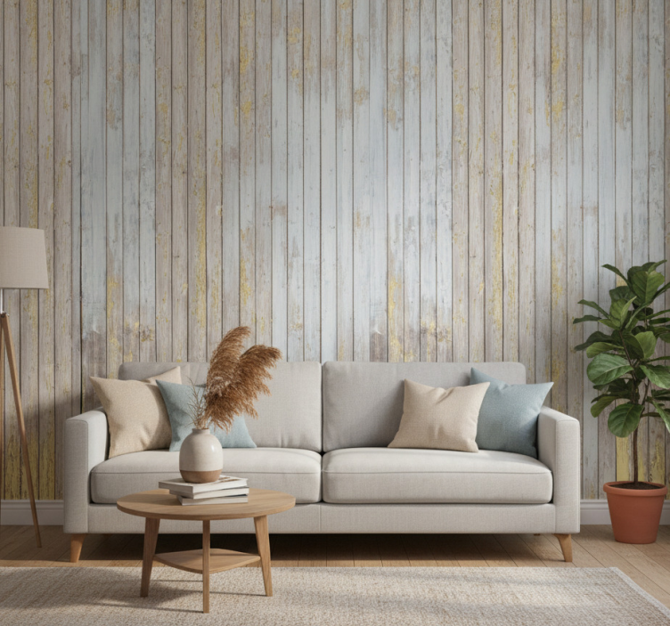 Ornamental wallpaper rustic white painted planks - TenStickers