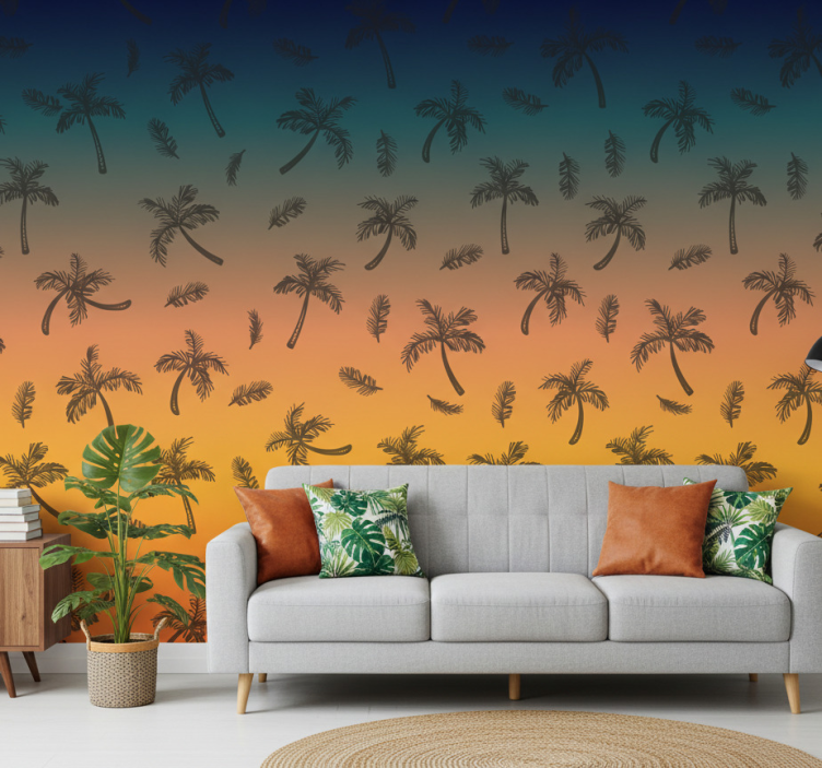 Ornamental wallpaper tropical palm scene - TenStickers
