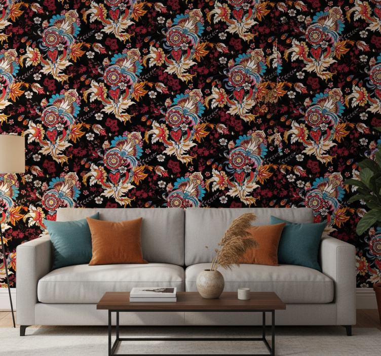 Ornamental wallpaper vibrant botanical design - TenStickers