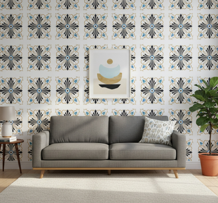 Ornamental wallpaper with vintage cross spiral design - TenStickers