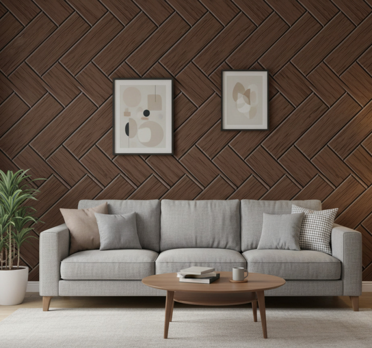 Ornamental wallpaper zig zag wood plank floor sticker - TenStickers