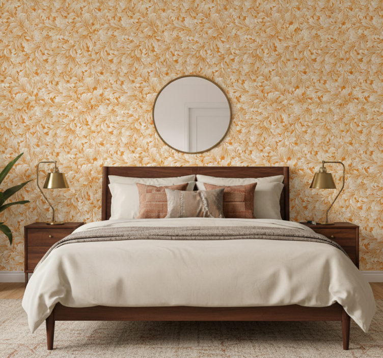 Ornate leaf pattern wall paper in bedroom - TenStickers