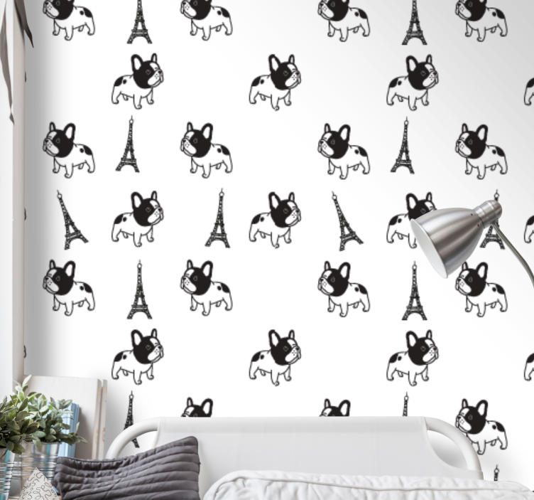 Parisian Pooches cute dog wallpaper - TenStickers
