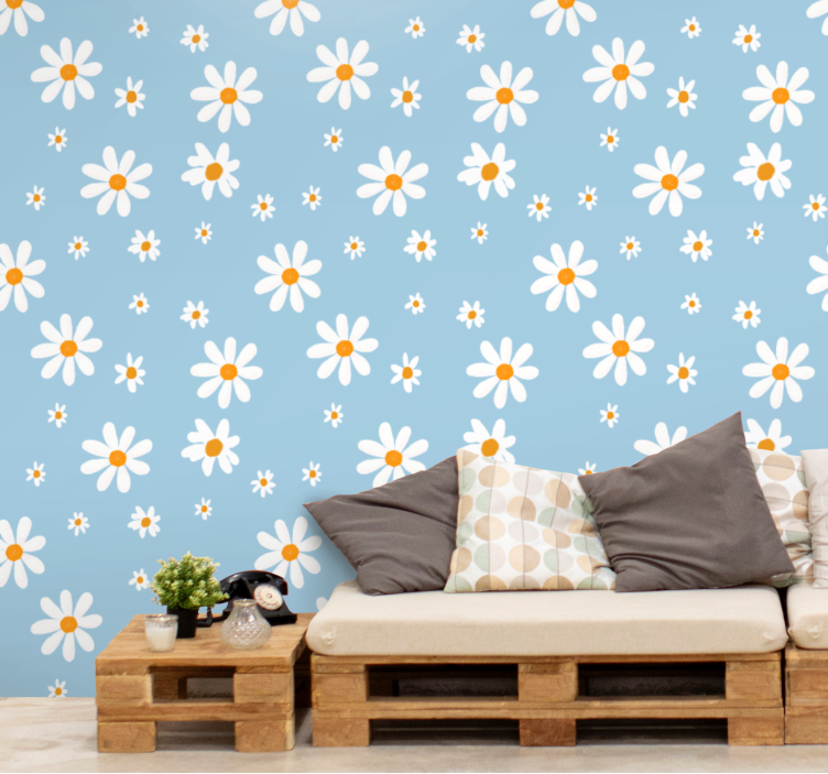 Pattern-Decor little & big daisies wallpaper - TenStickers