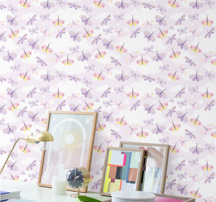 pattern in pastel purple Butterfly Wallpaper - TenStickers