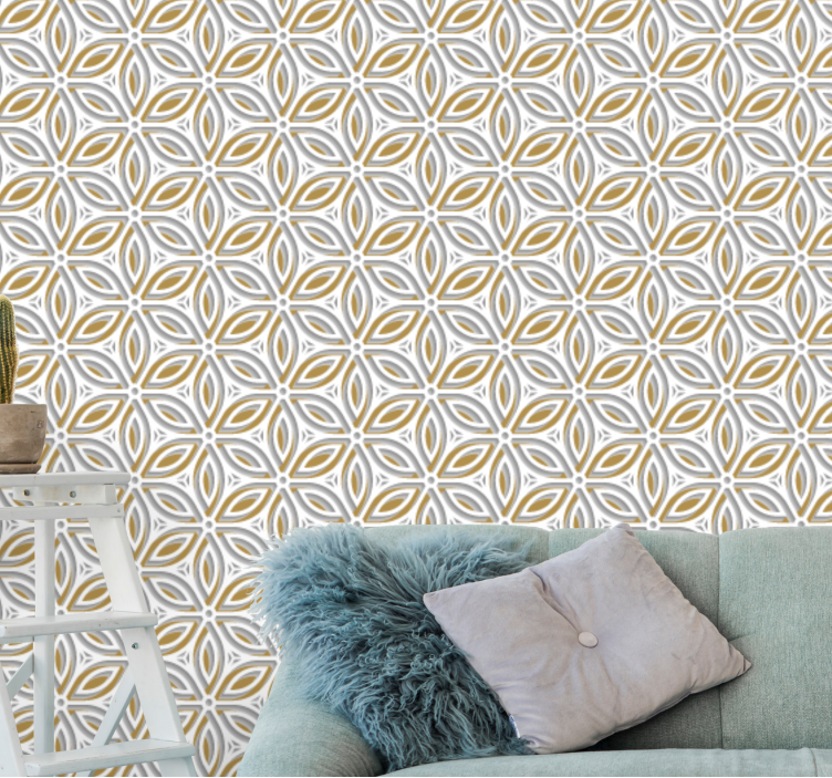 Patterned Floral Motif tile effect wallpaper - TenStickers